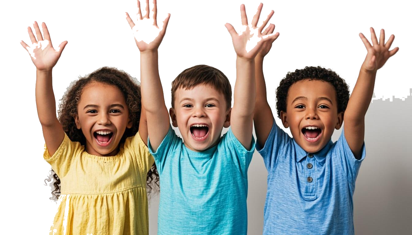 Happy kindergarten children laughing and playing together